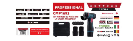 Mini Polizor Unghiular Flex Electric cu 2 acumulatori, 6 discuri, Portabil, 12V 76MM CAMPION PROFESSIONAL  valiza transport [1]