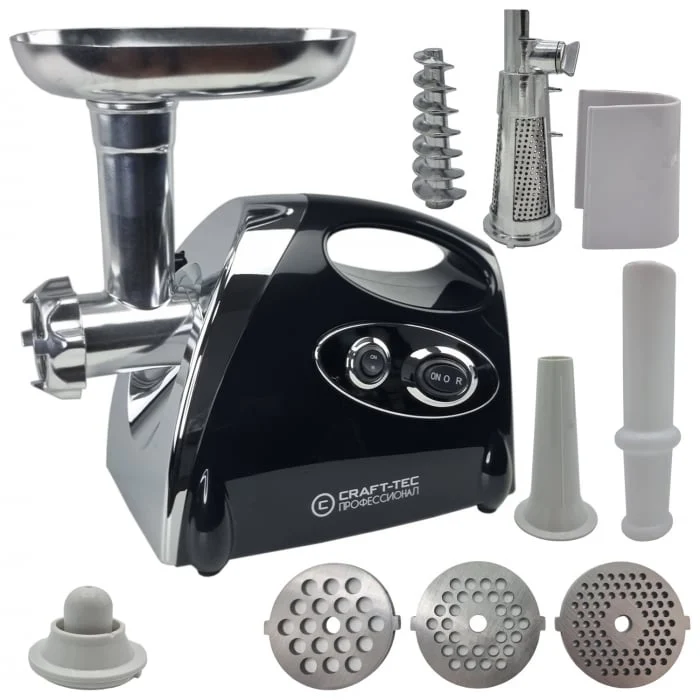 Mașina electrică de tocat carne CRAFT-TEC 3800W Accesorii rosii, carnati, chiftele, 3 site, functia revers, motor cupru [1]