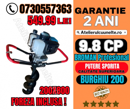 Motoburghie si Foreze Pamant - Motoburghiu 9.8 CP Broman + BURGHIU 200 Foreza pamant PREMIUM !