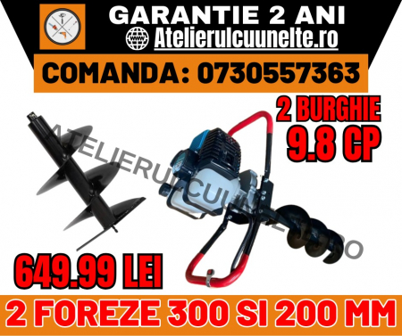 Motoburghie si Foreze Pamant - Motoburghiu 9.8 CP Broman + 2 BURGHIE 200 si 300mm Foreza pamant PREMIUM !