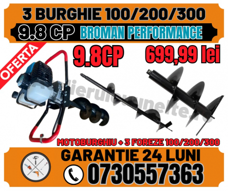 Motoburghie si Foreze Pamant - Motoburghiu 9.8 CP Broman + 3 BURGHIE 100, 200 si 300mm Foreza pamant PREMIUM !