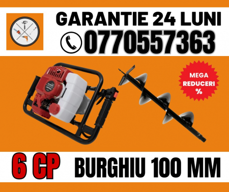 Motoburghie si Foreze Pamant - Motoburghiu 6 CP pe benzina pentru pamant cu burghiu 150mm inclus Trigo CAMPION Rosu