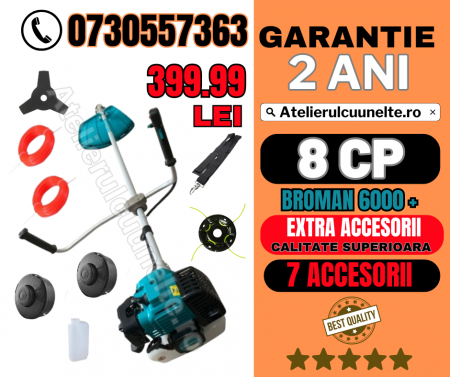 Motocoase si Masini Tuns Iarba - Motocoasa 8CP Broman Profesional 6000+, 7 accesorii incluse 6000W