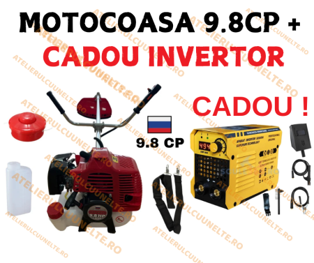 Motocoase si Masini Tuns Iarba - * MOTOCOASA + INVERTOR CADOU * 9.8CP URALMASH PROFESIONAL Motocoasa pe benzina , RUSIAN Engine Power, 12.000 RPM + Invertor 515 A Cadou