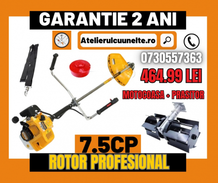 Motocoase si Masini Tuns Iarba - Motocoasa Motocositoare pe benzina Rotor R5500 7.5CP 52CC 10000RPM + ADAPTOR PRASITOARE
