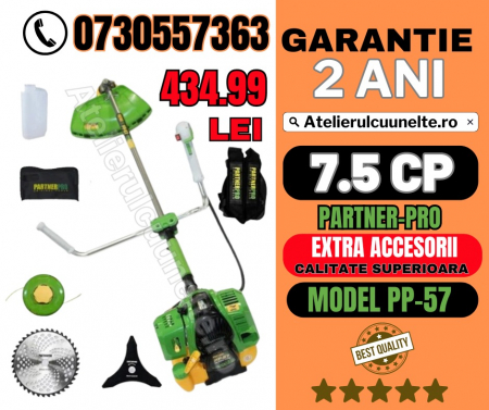 Motocoase si Masini Tuns Iarba - 7.5 CP Motocoasa pe benzina PARTNER PRO PP57, Motocositoare motor 2T, 52 CC,