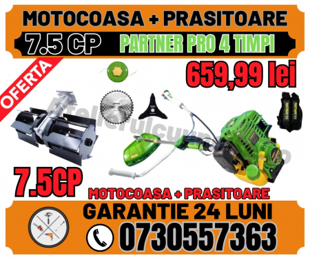 Toate Produsele - Motocoasa pe benzina PartnerPro PP5600, 4 timpi, 7.5CP, 52CC, 10000RPM, Accesorii incluse + ADAPTOR PRASITOARE