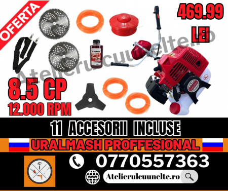 Toate Produsele - Motocoasa pe benzina UralMash 9.8 CP PROFFESIONAL 12.000 RPM 11 ACCESORII