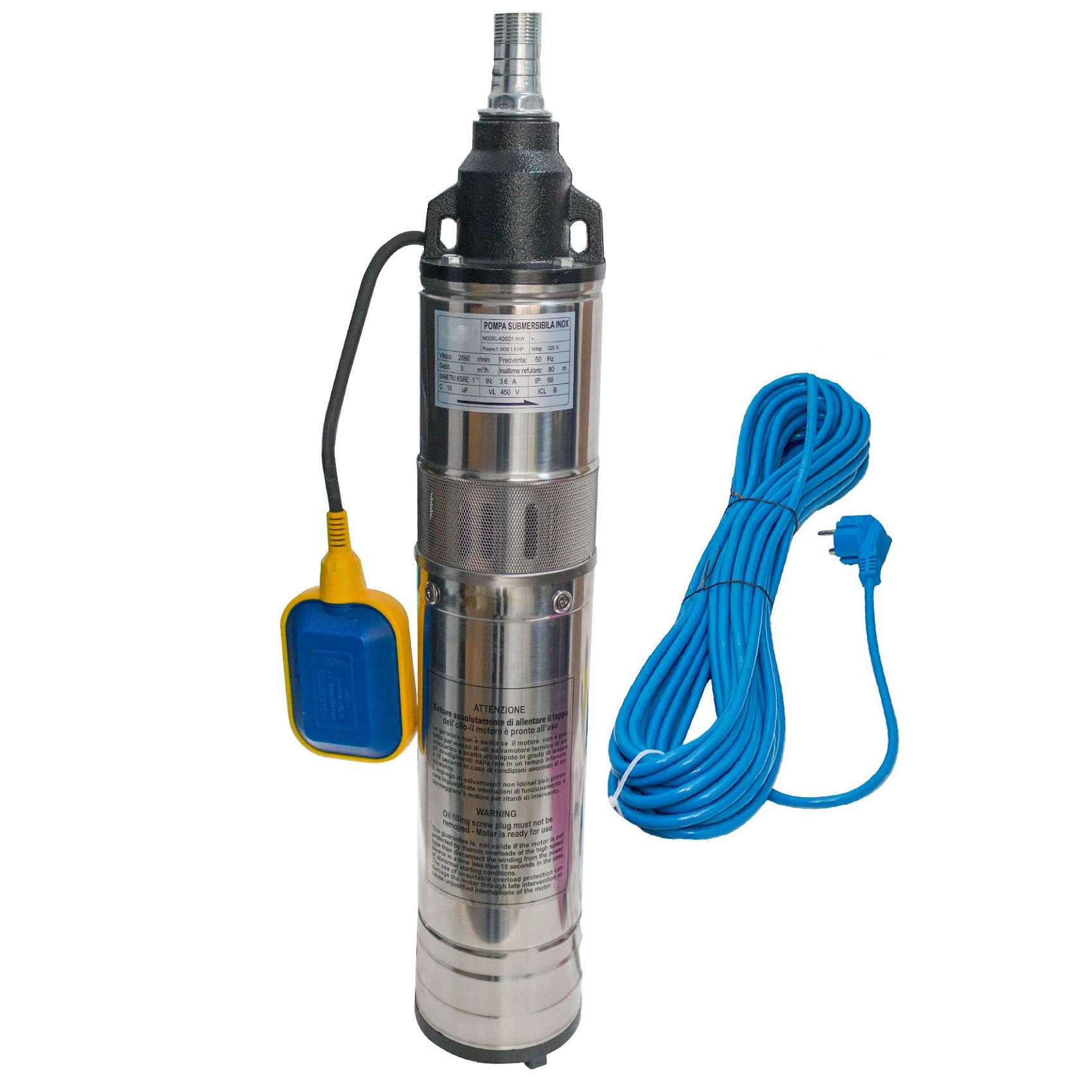 Pompe - Pompa Apa Submersibila Craft-tec Aqua Master CABLU 20M, 1500W, CU PLUTITOR Melc Inox, 4QGD, 160m inaltime, 5000l/h, IP68 MX2440
