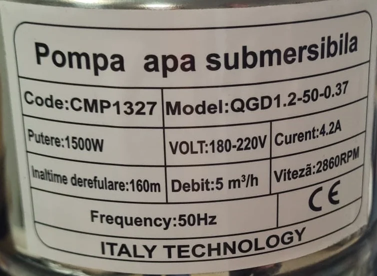 *CUPRU 100%* 5000L/Ora Pompa submersibila cu melc AquaMann Premium, refulare 160m, debit 5m3/h, inox, 18 metri cablu, bobinaj cupru [2]