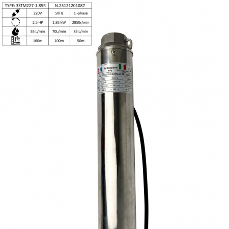 Pompa de apa submersibila ZINITH ITALY 3STM227, 1.85KW, 85 L/MIN [2]