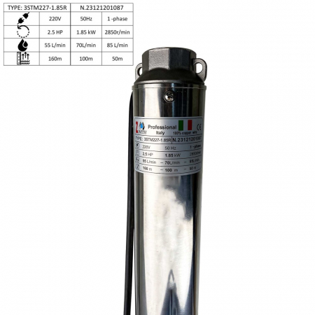 Pompa de apa submersibila ZINITH ITALY 3STM227, 1.85KW, 85 L/MIN [1]