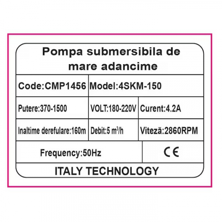 Pompa tun submersibila inox 1500W CAMPION cu TURBINA 5m3/ora, 160 metri refulare, consum redus, 20M racord inclus cu panou de comanda CMP1667 [2]