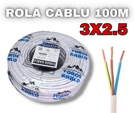 Prelungitoare - Rola Cablu Curent 100m 3x2.5 TOROS 300/500V