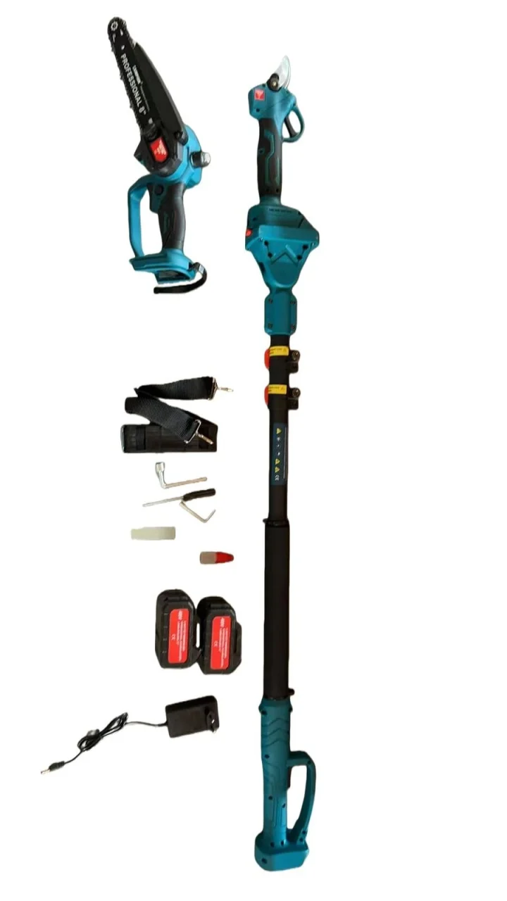 Set Mini Drujba si Foarfeca Electrica de crengi– 48V, Lama 24 cm, Taiere 27 mm, Tija 230 cm – 2 Acumulatori 6Ah, Incarcator si Accesorii – Campion Professional – CMP1757 - Copie [2]