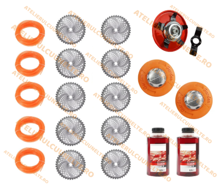 Motocoase si Masini Tuns Iarba - *SUPER PACHET* SET 20 ACCESORII/CONSUMABILE  MOTOCOASA ( DISC VIDIA,DISC 3 LAME,TAMBUR GARDEN, PLIVIT,FIR MTC,ULEI 2T)