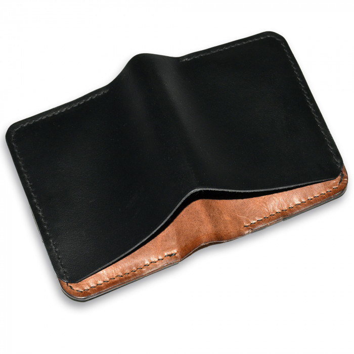 Portofel bifold orizontal piele naturala lucrat manual negru-maro [3]