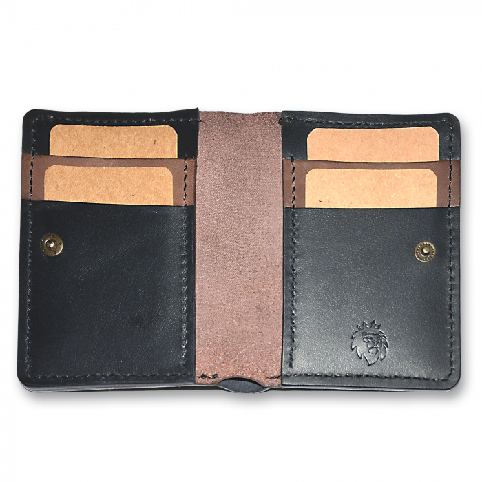 Portofel bifold vertical piele naturala lucrat manual neegru-maro [2]