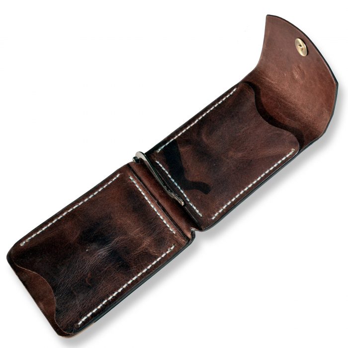 Portofel cu clips piele naturala lucrat manual maro [2]