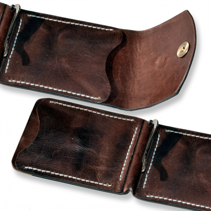 Portofel cu clips piele naturala lucrat manual maro [3]
