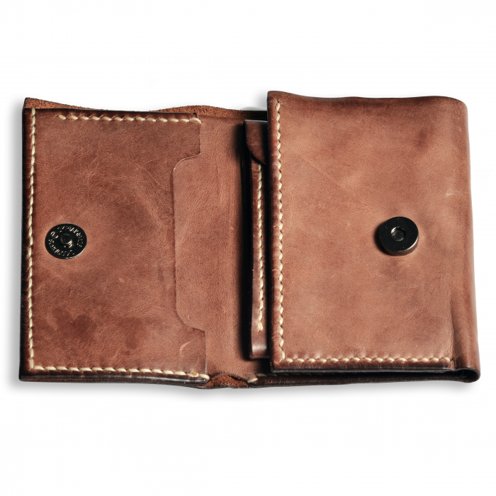 Portofel trifold mini piele naturala maro [4]