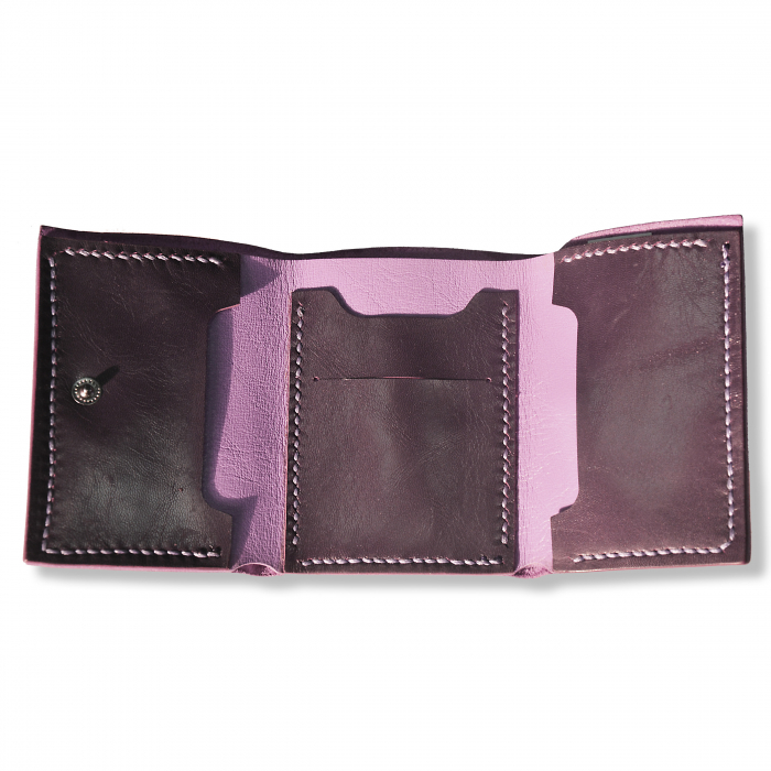 Portofel trifold mini piele naturala mov [3]