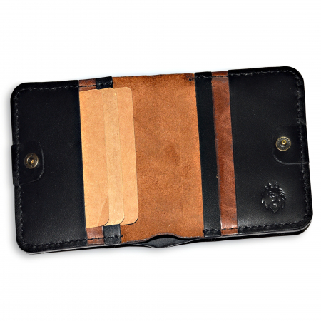 Portofel bifold orizontal piele naturala lucrat manual negru-maro [1]