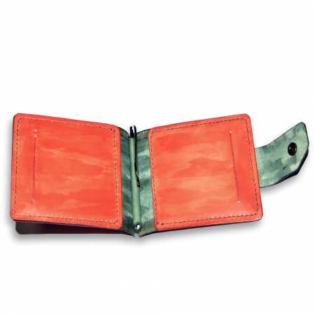 Portofel cu clips piele naturala lucrat manual verde-portocaliu [1]