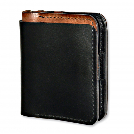 Portofele piele naturala - Portofel bifold orizontal piele naturala lucrat manual negru-maro