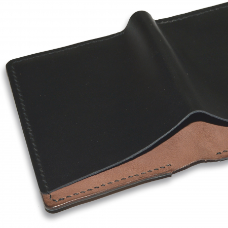Portofel bifold vertical piele naturala lucrat manual neegru-maro [2]