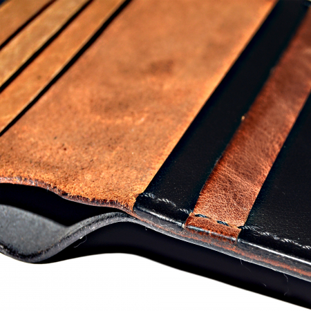 Portofel bifold orizontal piele naturala lucrat manual negru-maro [3]