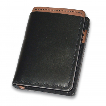Portofele piele naturala - Portofel bifold vertical piele naturala lucrat manual neegru-maro