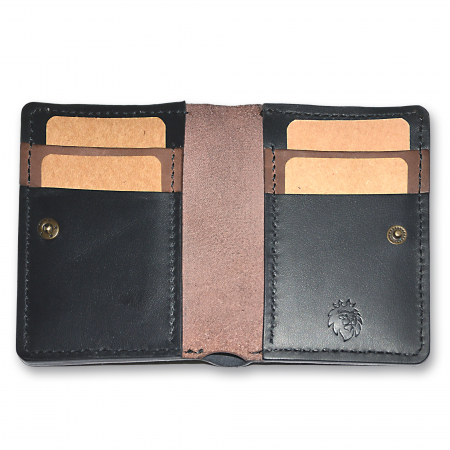 Portofel bifold vertical piele naturala lucrat manual neegru-maro [1]