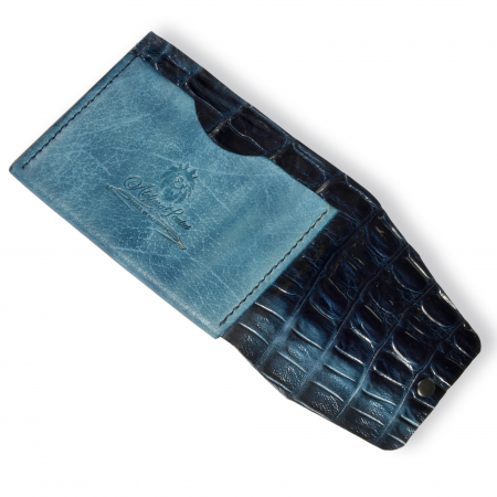 Portofel slim piele naturala albastru Jeans Croco [2]