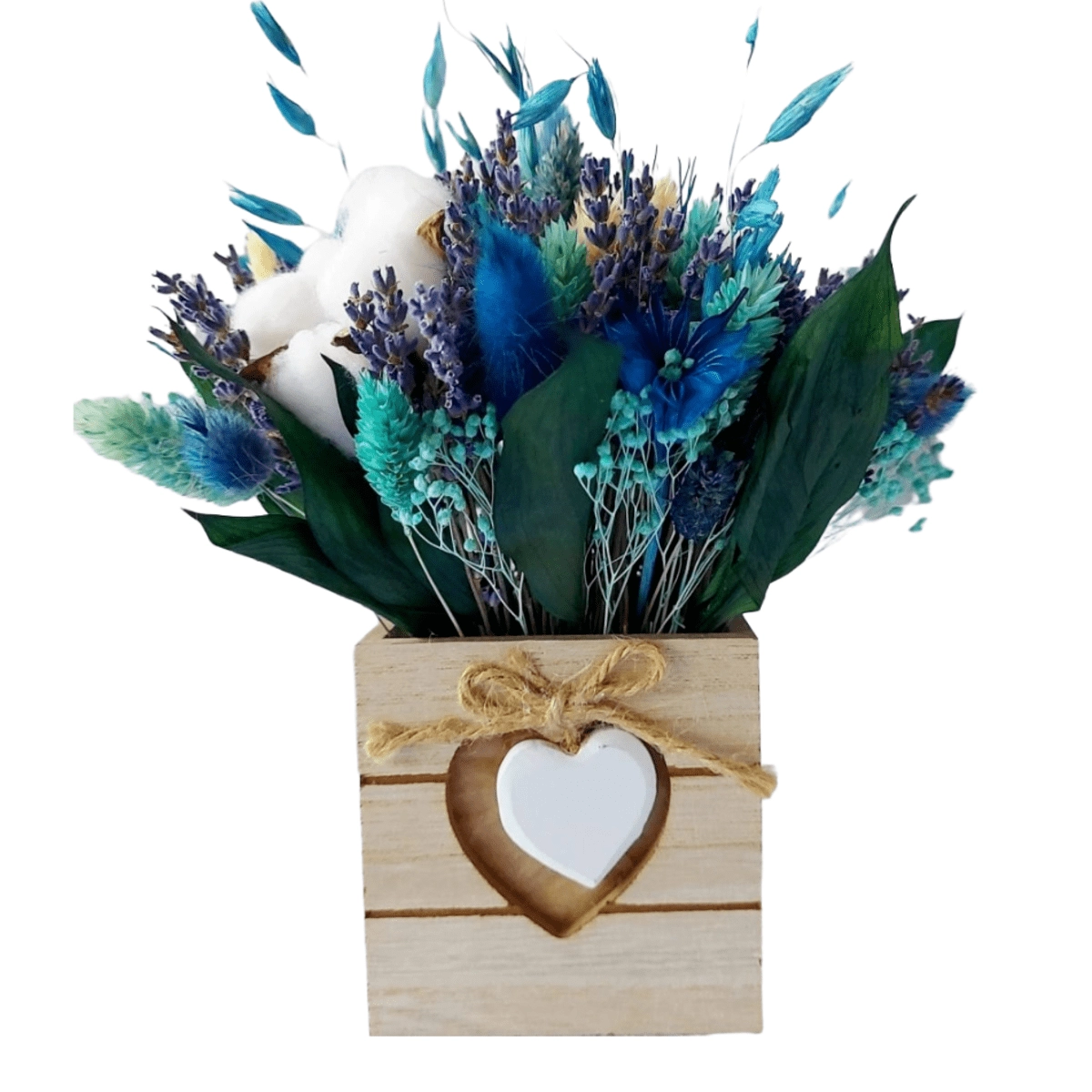 Aranjament cadou cu flori uscate, Buchet Albastru, tonuri albastru-turcoaz, 12×15 cm [1]