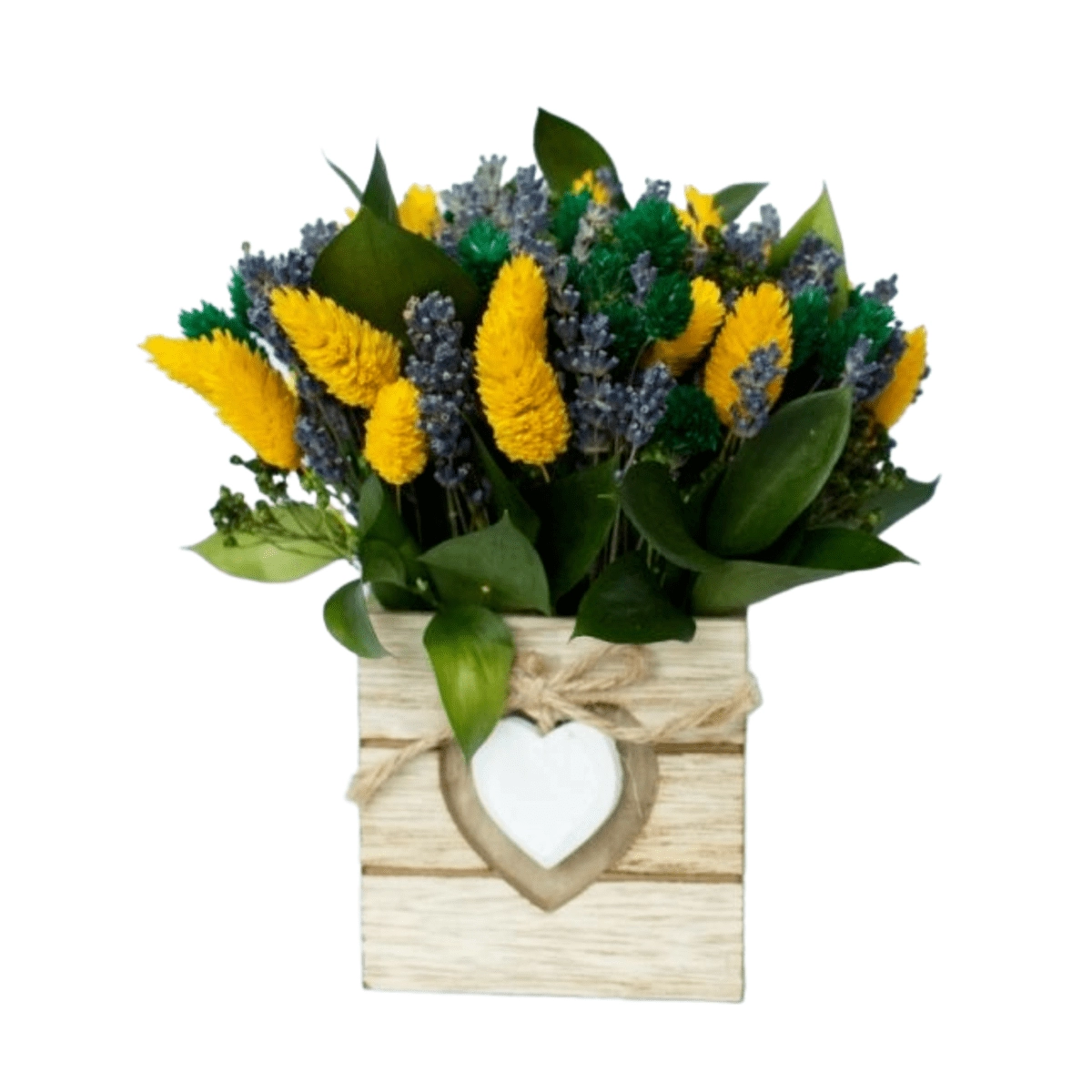 Aranjament cadou cu flori uscate, galben & verde,12×15 cm [1]