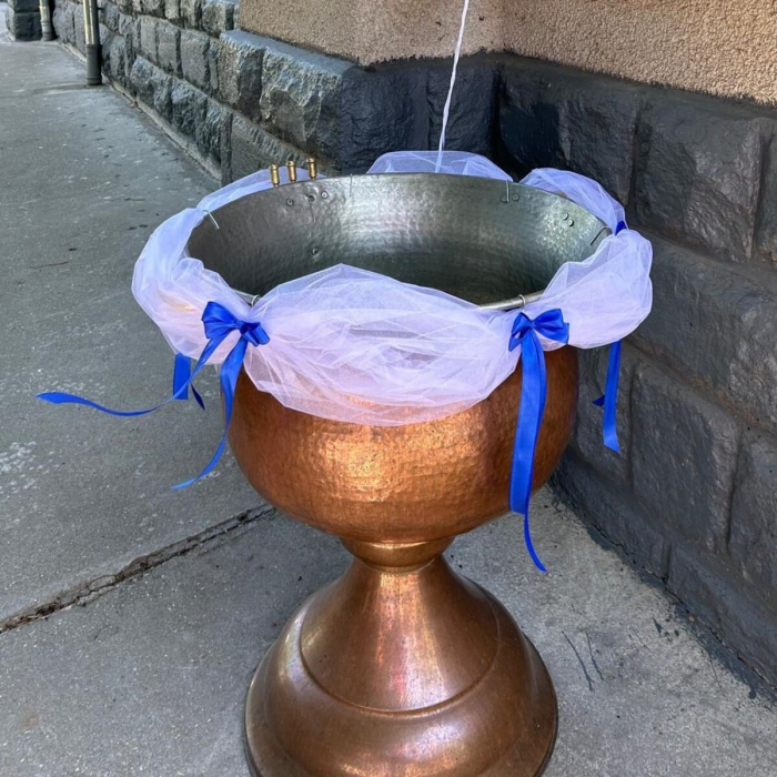 Aranjament cristelniță, tulle și fundițe satin [6]