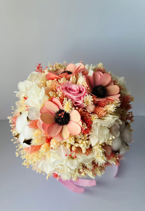 Buchet mireasă/nașă în cromatică alb-roz [3]