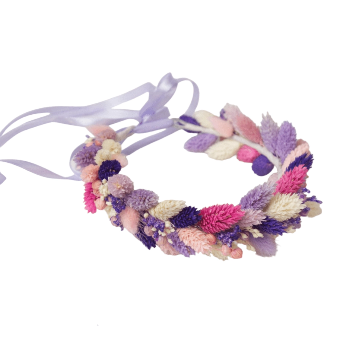Coronita din flori uscate, alb/roz/mov [1]