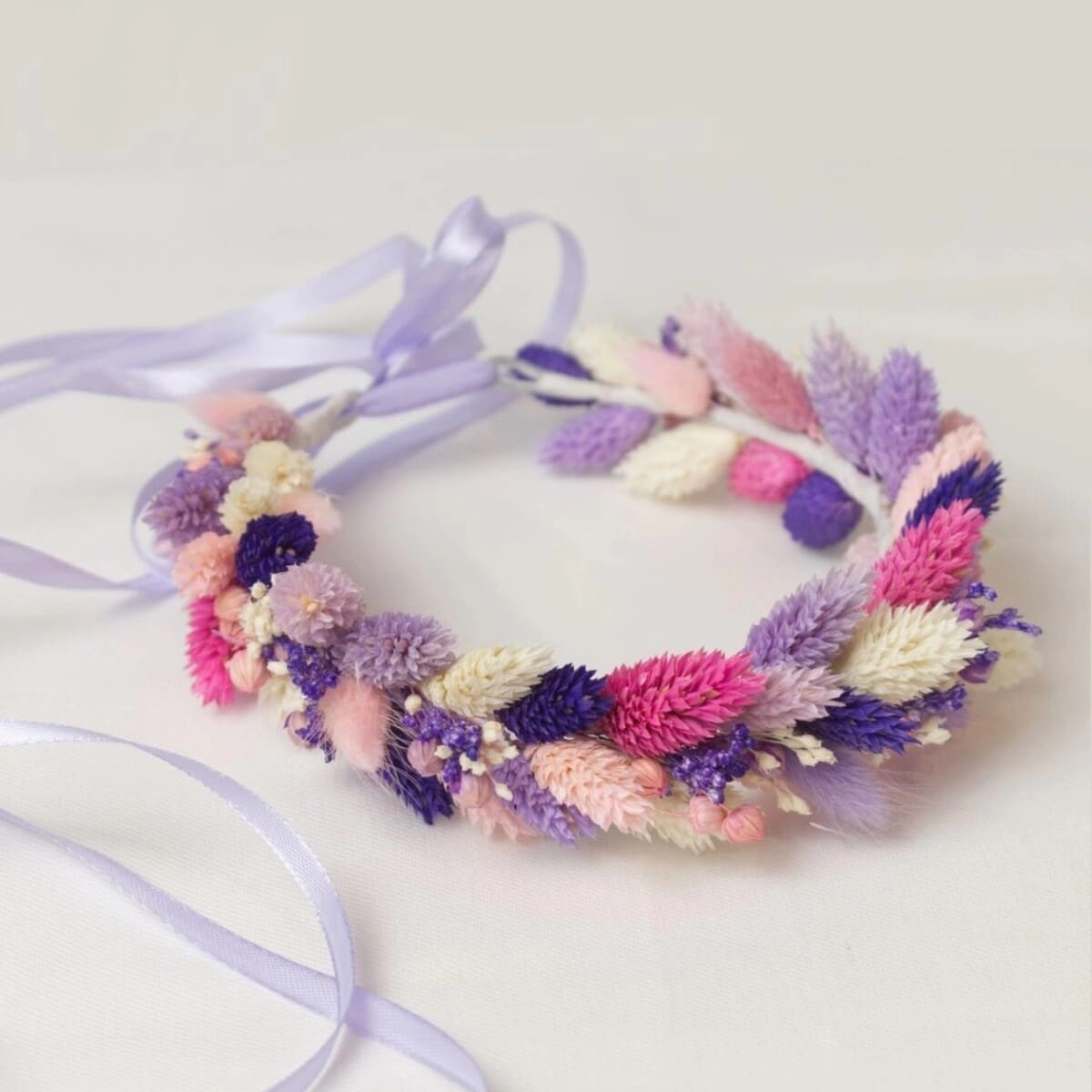 Coronita din flori uscate, alb/roz/mov [3]