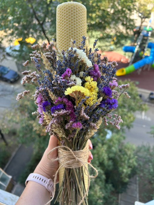 Lumanare nunta/ botez cu lavanda uscata, limonium colorant si grau [5]