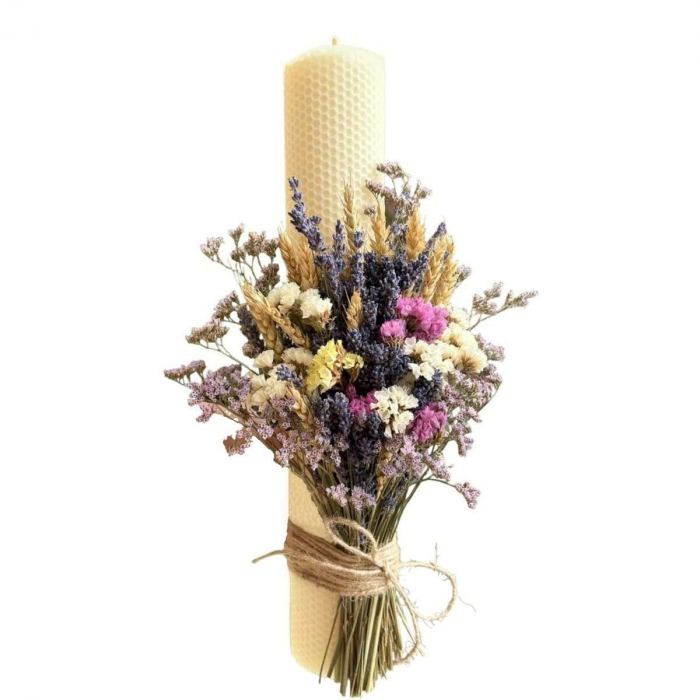 Lumanare nunta/ botez cu lavanda uscata, limonium colorant si grau [1]