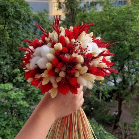 Buchet cununie/nunta, flori uscate alb si rosu [1]