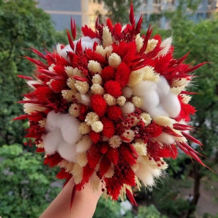 Buchet cununie/nunta, flori uscate alb si rosu [2]