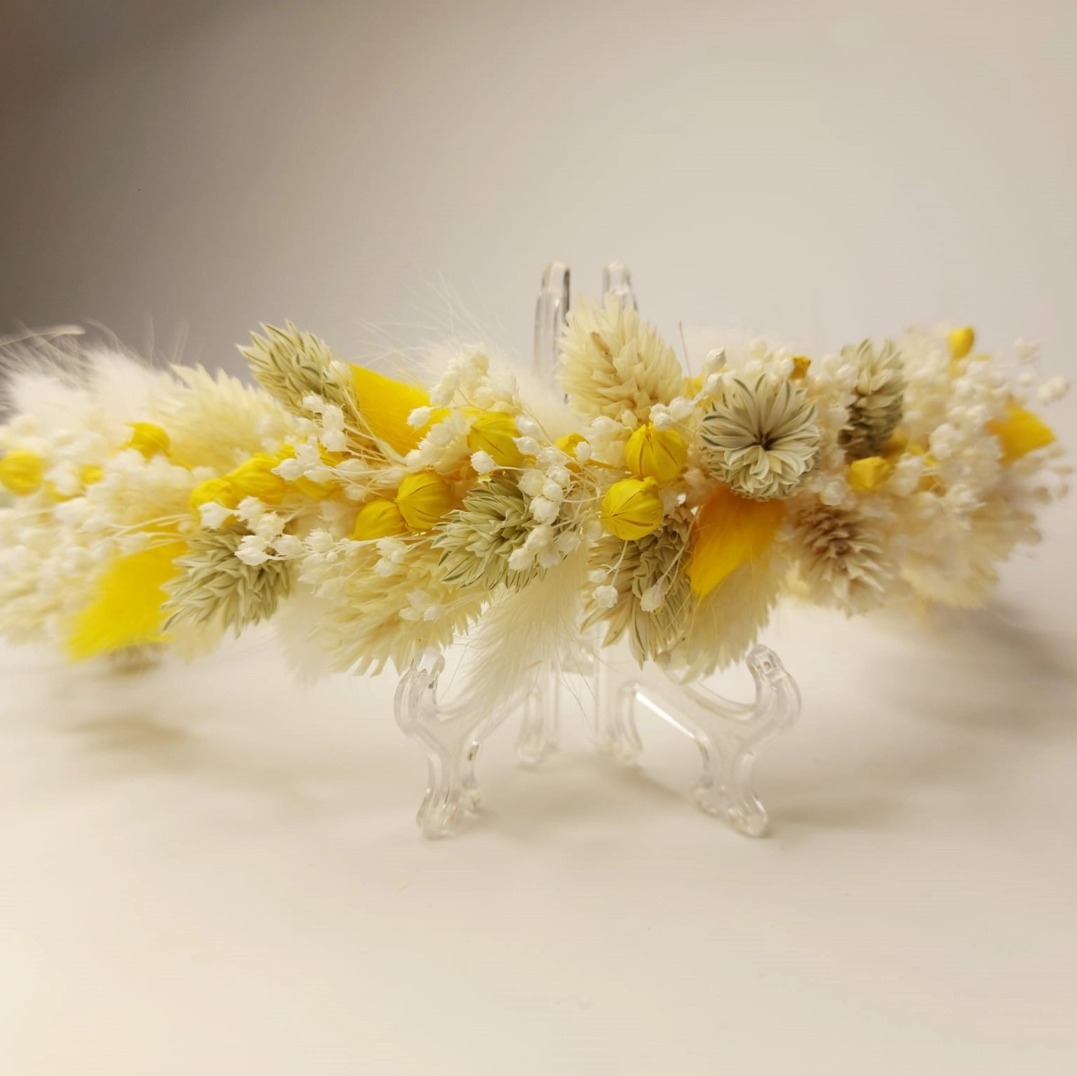 Coronita din flori uscate, alb/galben [2]