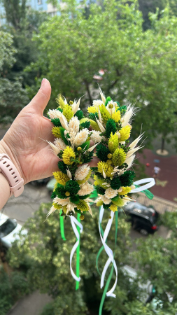 Coronita din flori uscate alb – verde, fundita reglabila la spate [1]