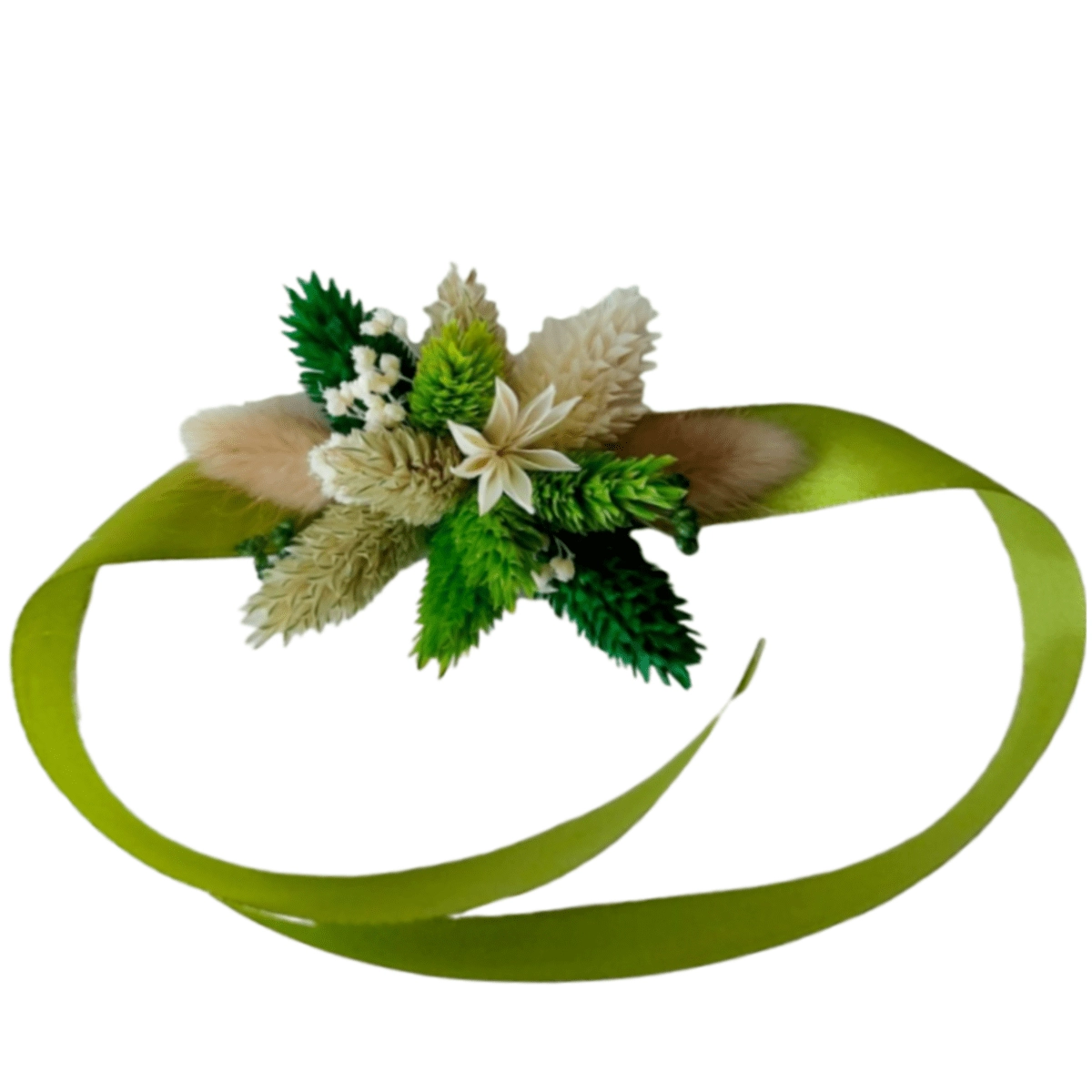 Nunta - Corsaj (bratara) domnisoara de onoare, cu flori uscate, verde