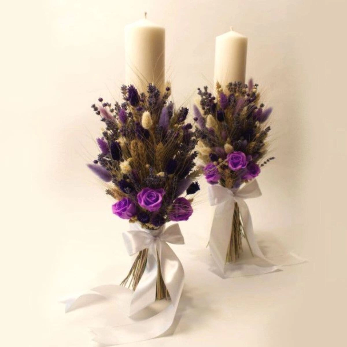 Lumanare cununie, model traditional, cu grau, lavanda si flori criogenate [1]