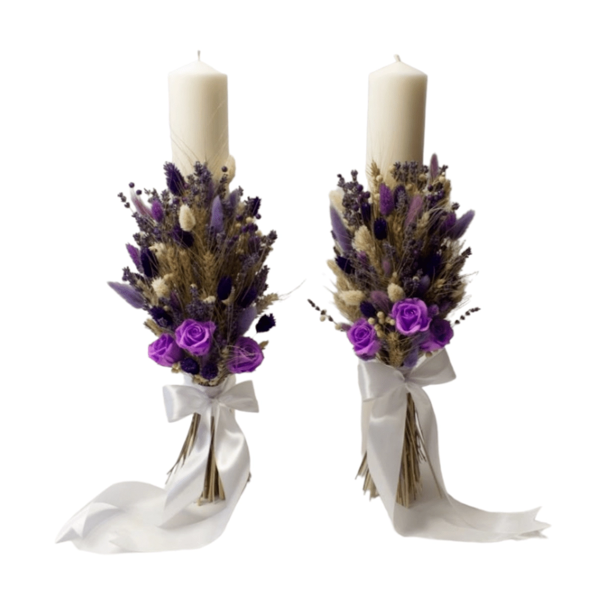 Produse din ceară - Lumanare cununie, model traditional, cu grau, lavanda si flori criogenate