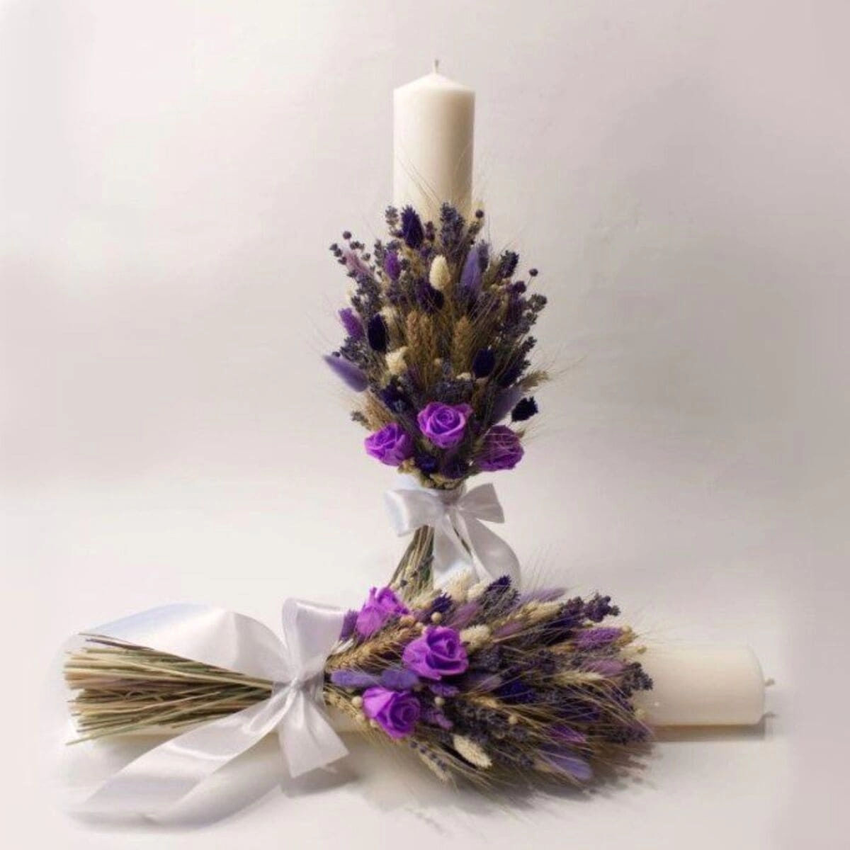 Lumanare cununie, model traditional, cu grau, lavanda si flori criogenate [2]